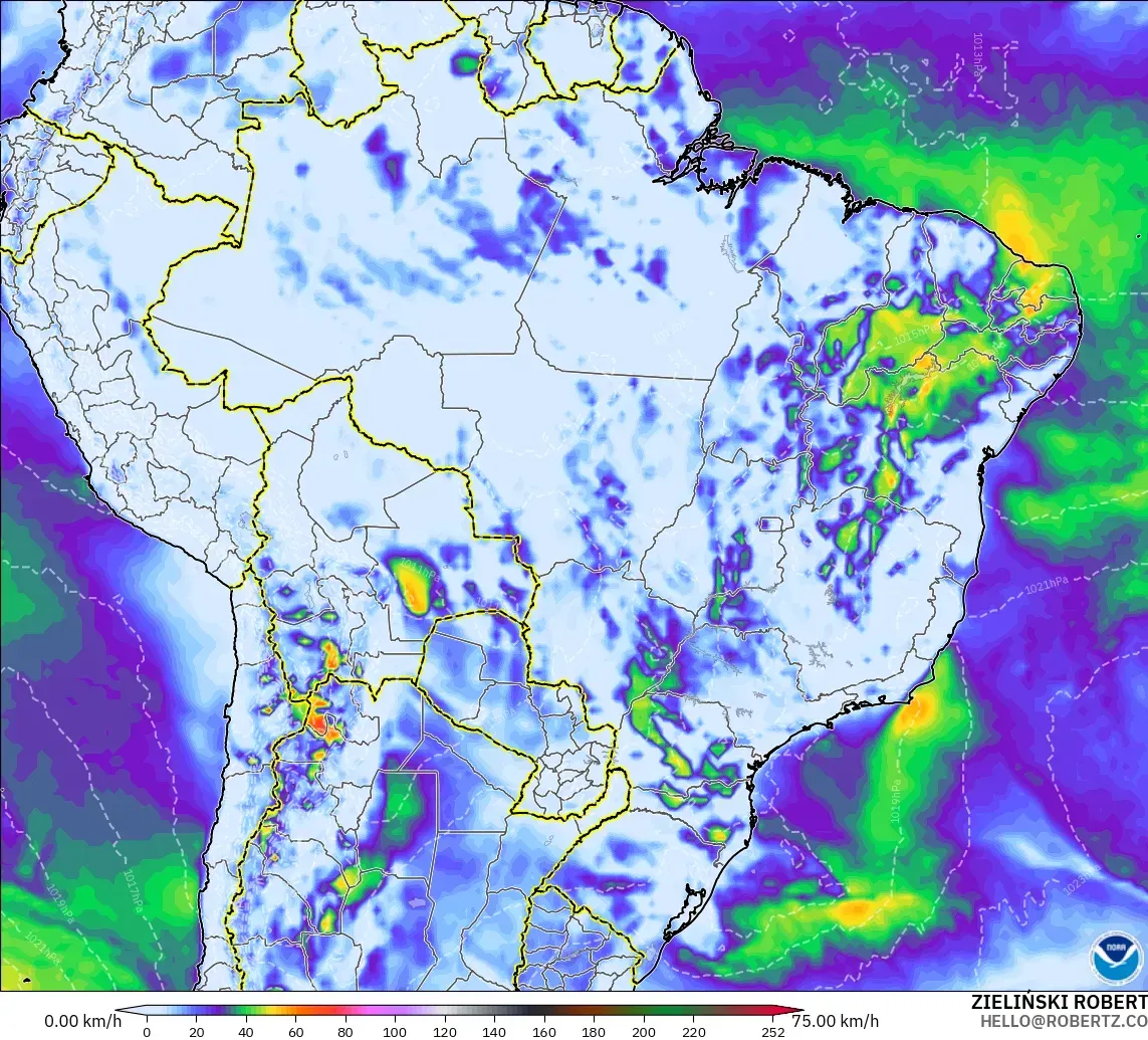 GFS model - Brazil, Wind Gusts