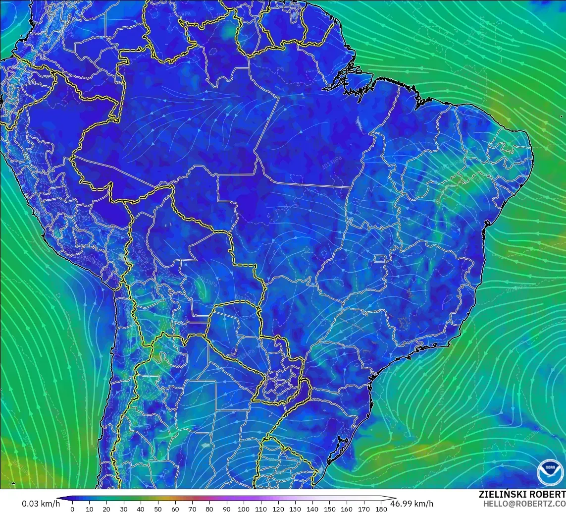 GFS model - Brazil, Wind at 10m