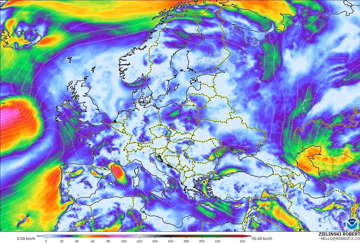 GFS model - Europe, Wind Gusts Peak