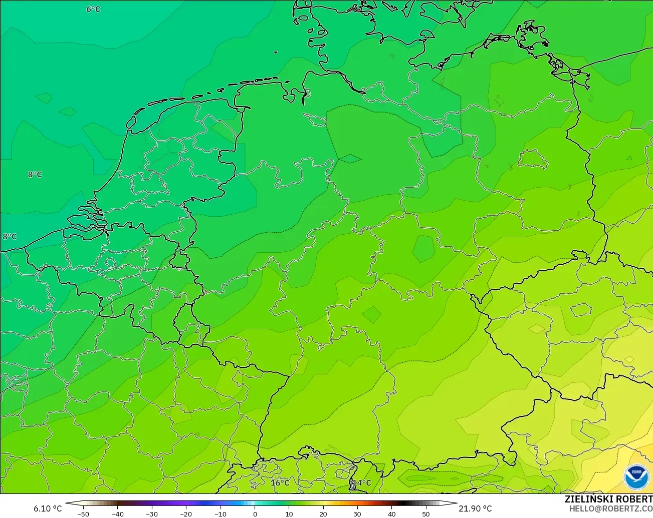 GFS model - Germany, Temperature at 850hPa