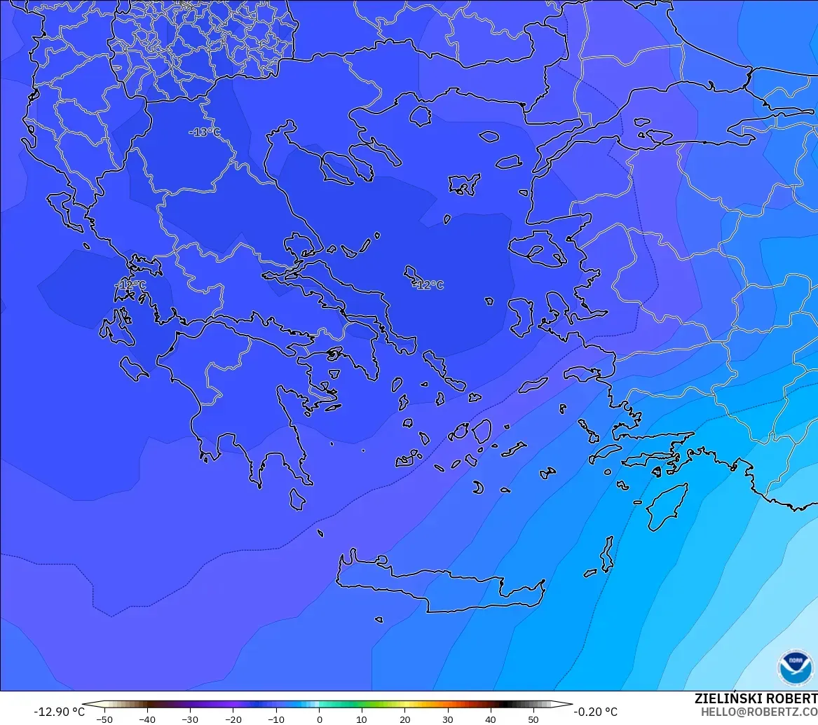 GFS model - Greece, Temperature at 500hPa