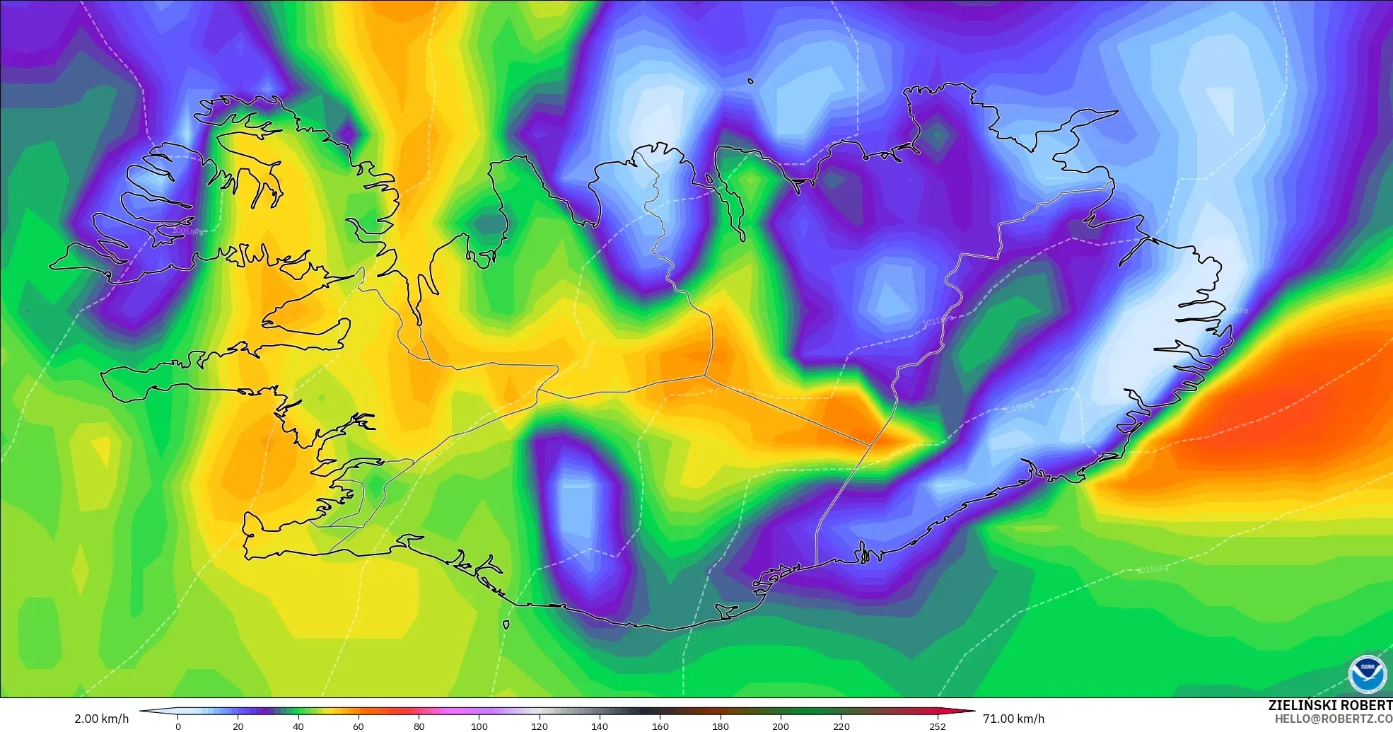GFS model - Iceland, Wind Gusts Peak