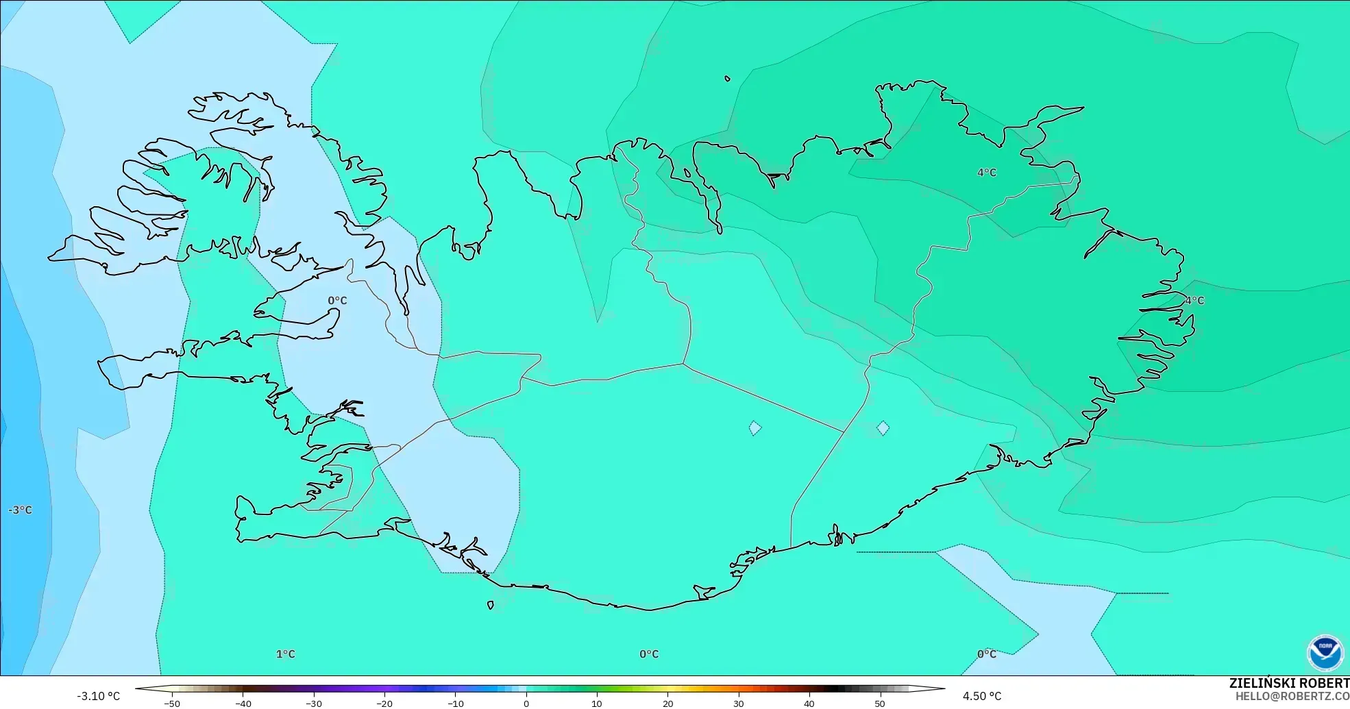 GFS model - Iceland, Temperature at 850hPa