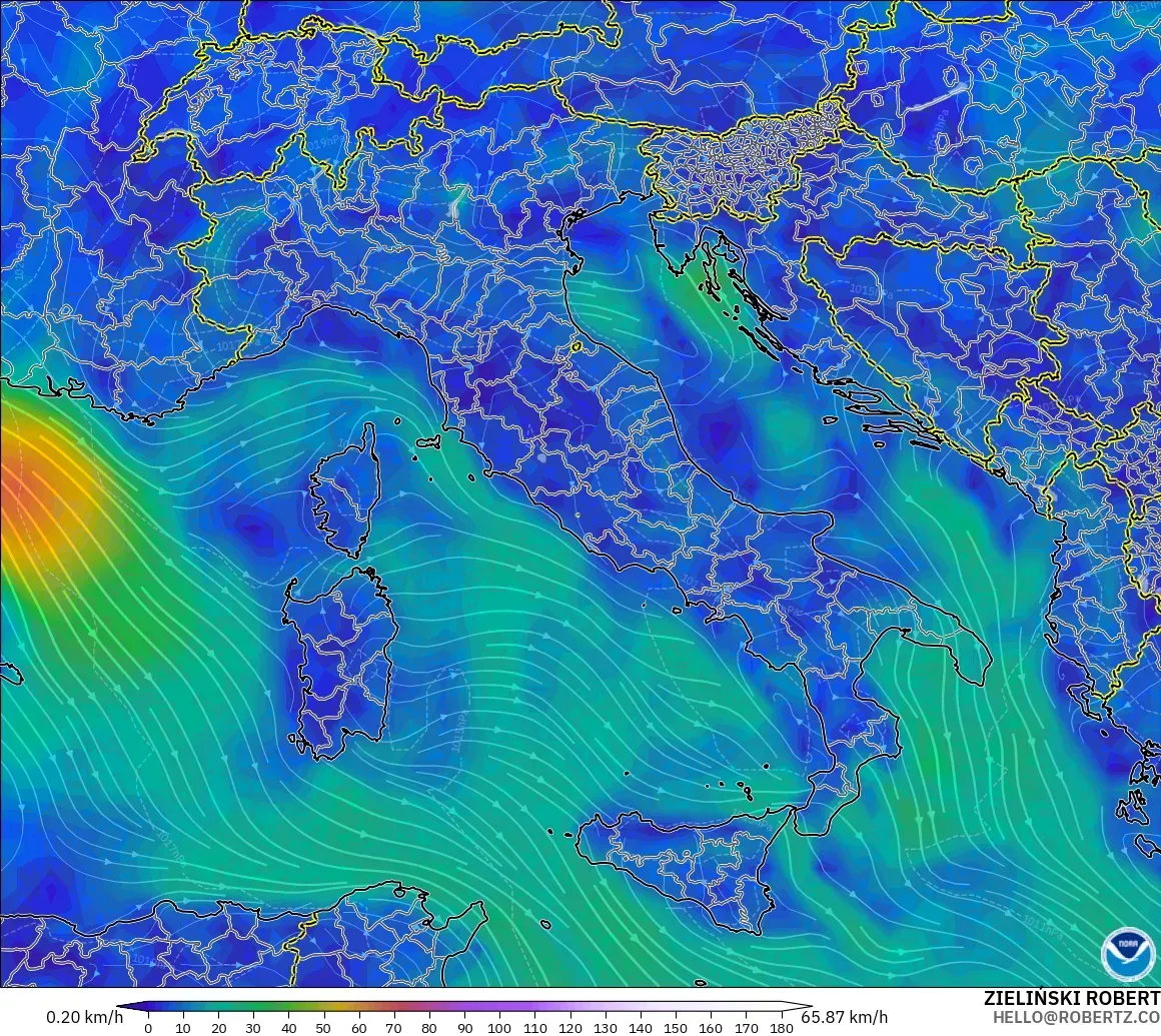 GFS model - Italy, Wind at 10m