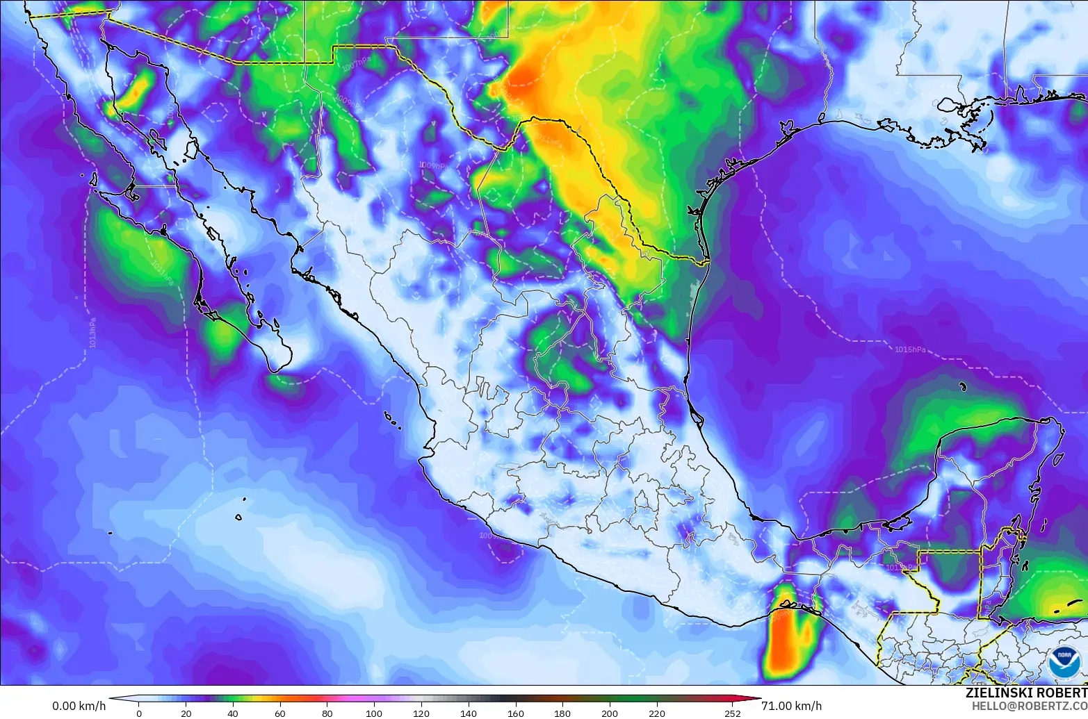 GFS model - Mexico, Wind Gusts