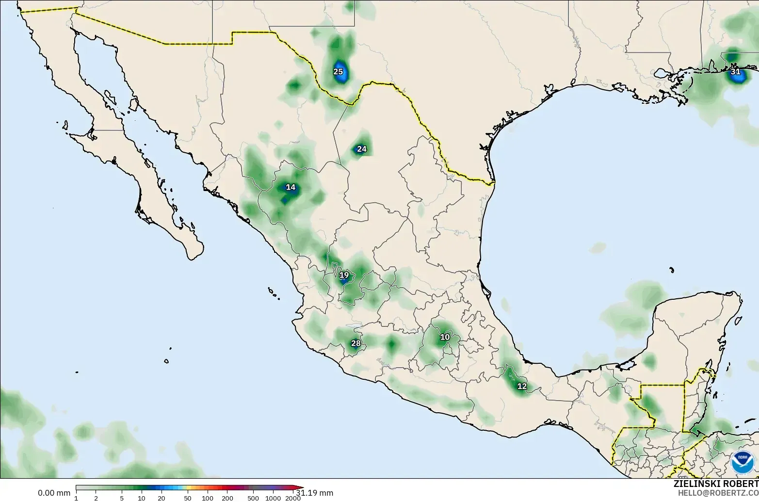 GFS model - Mexico, Precipitation Accumulation