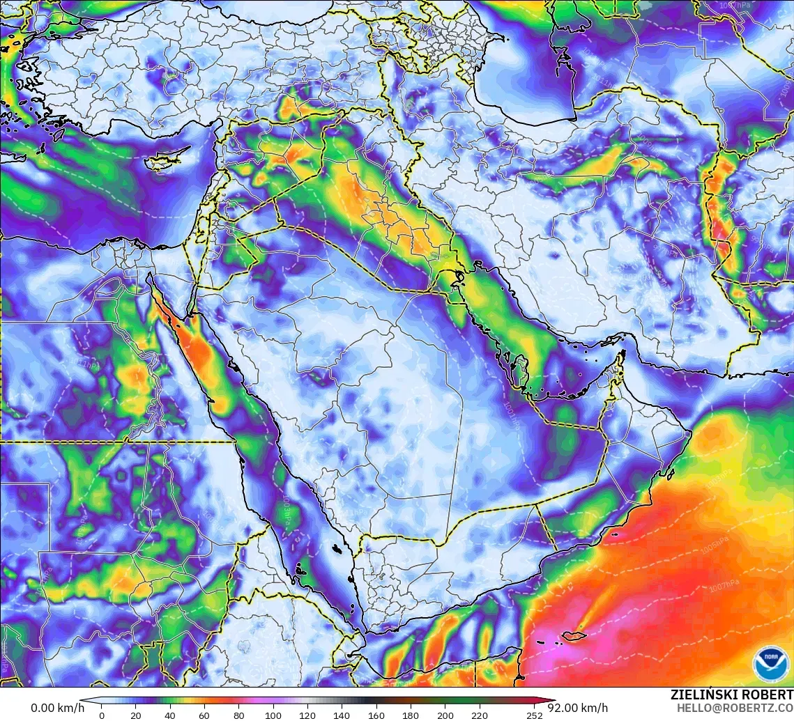 GFS model - Middle East, Wind Gusts Peak