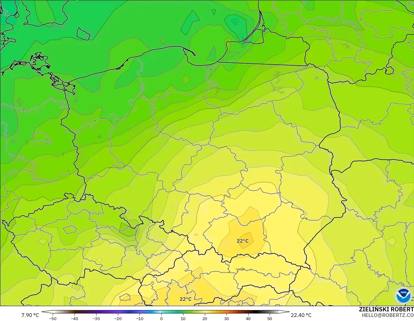 GFS model - Poland, Temperature at 850hPa