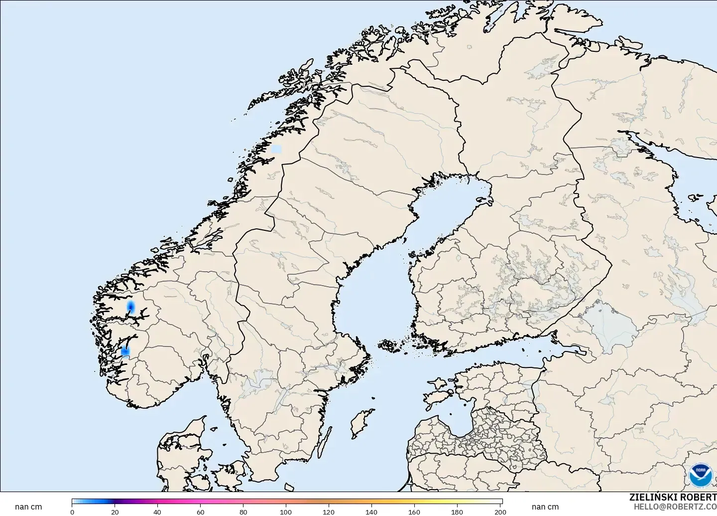 GFS model - Scandinavia, Snow Depth