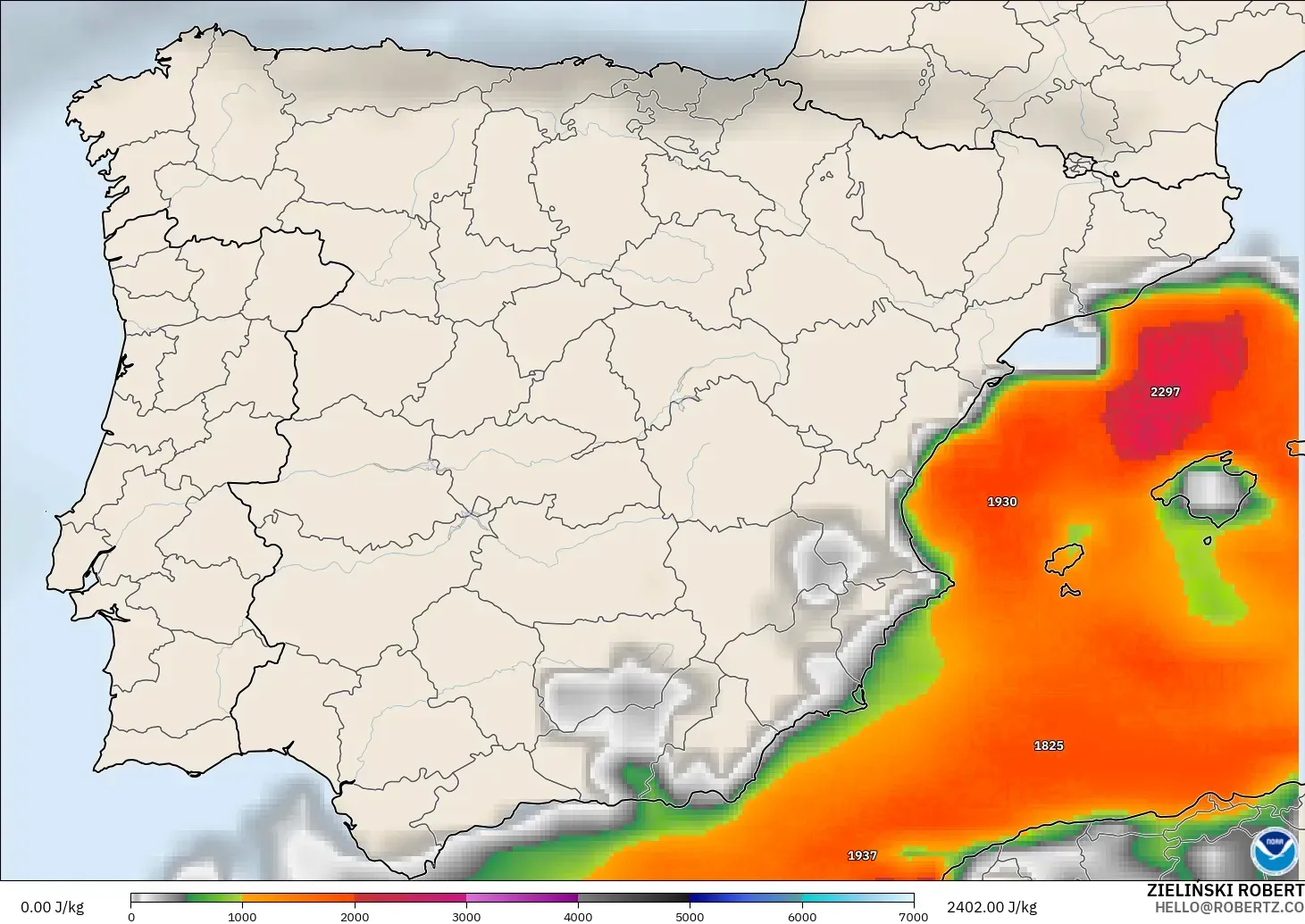GFS model - Spain, CAPE