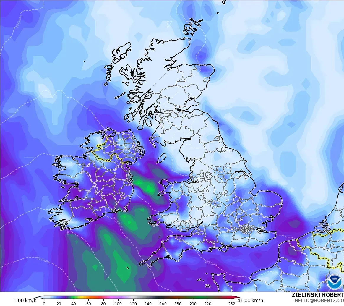 GFS model - United Kingdom, Wind Gusts