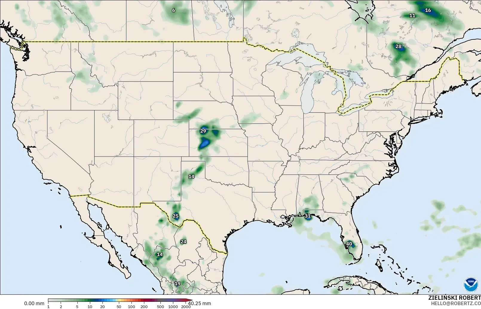 GFS model - United States, Precipitation Accumulation