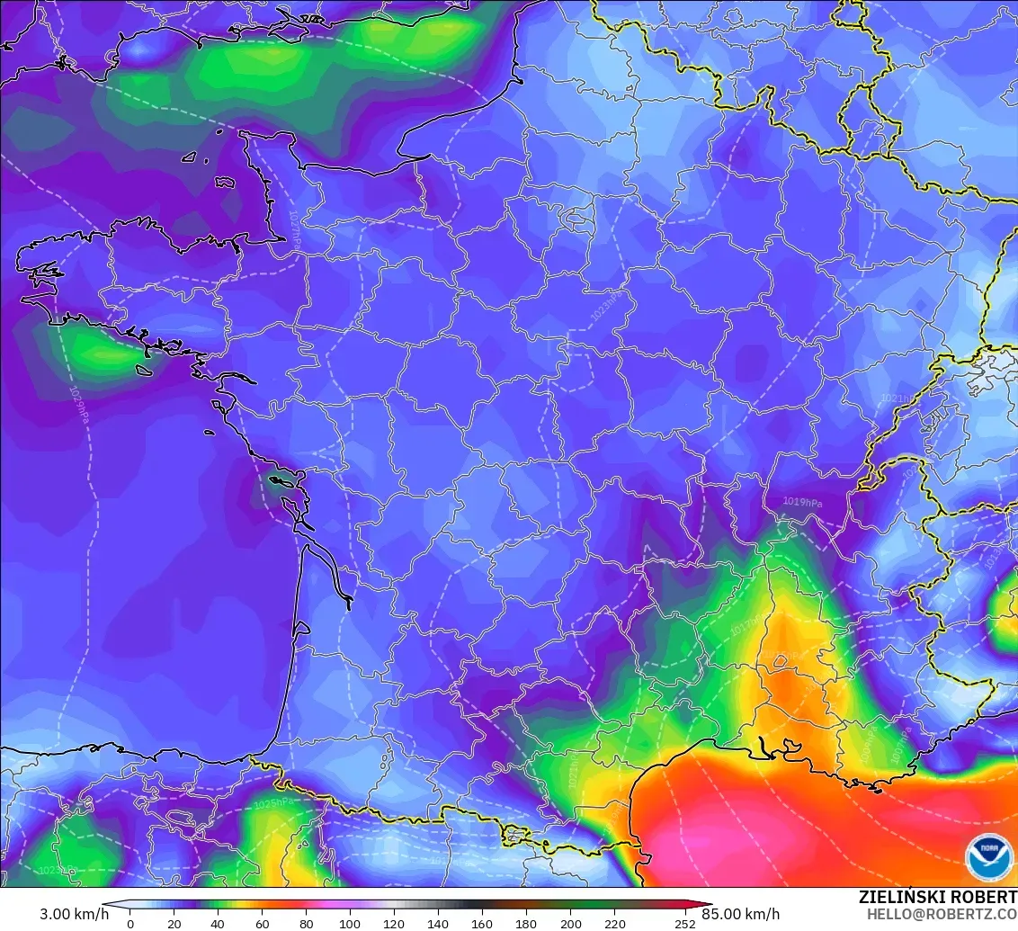 GFS model - France, Wind Gusts Peak