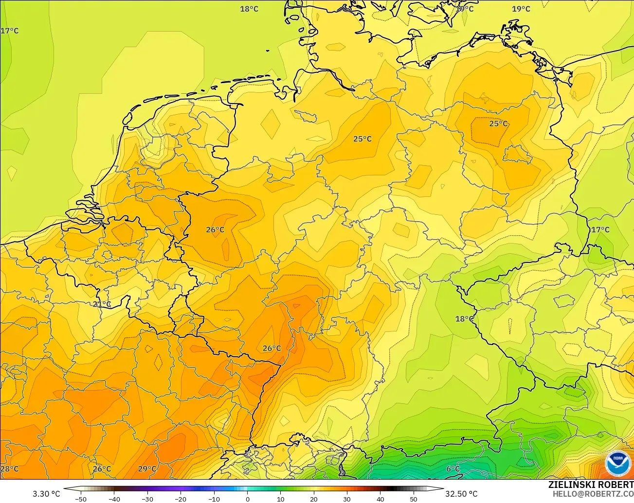 GFS model - Germany, Temperature at 2m