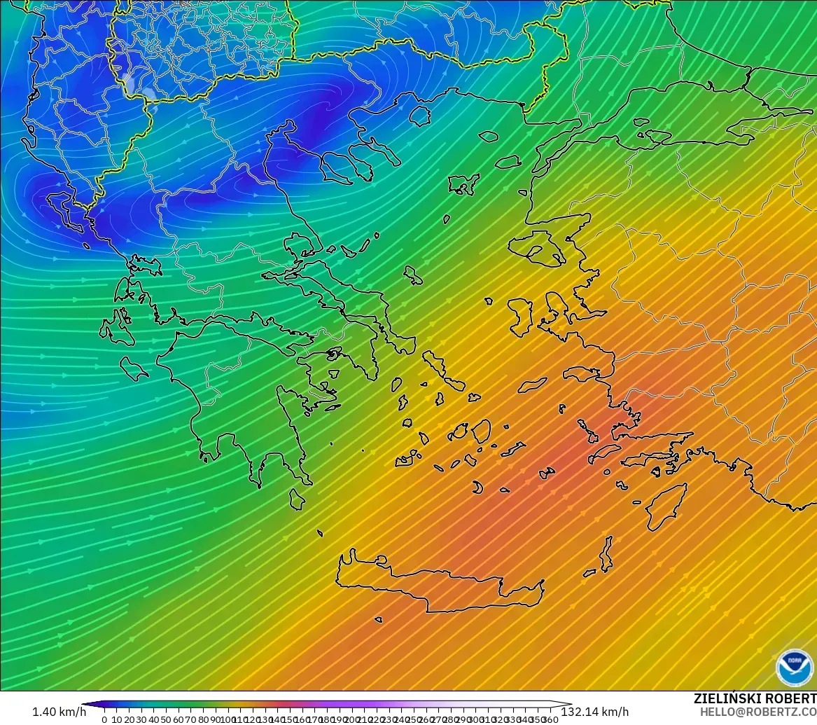GFS model - Greece, Wind at 300hPa (jet stream)