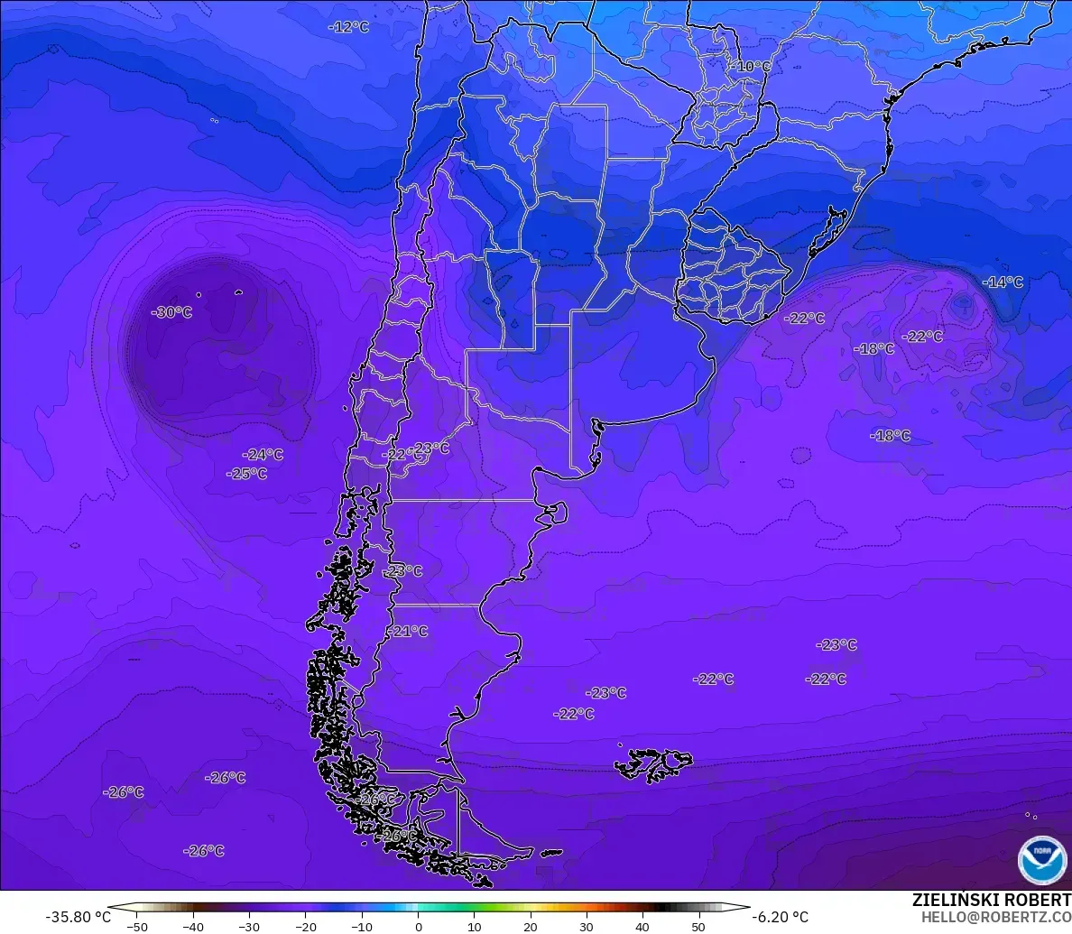 GFS model - Argentina, Temperature at 500hPa