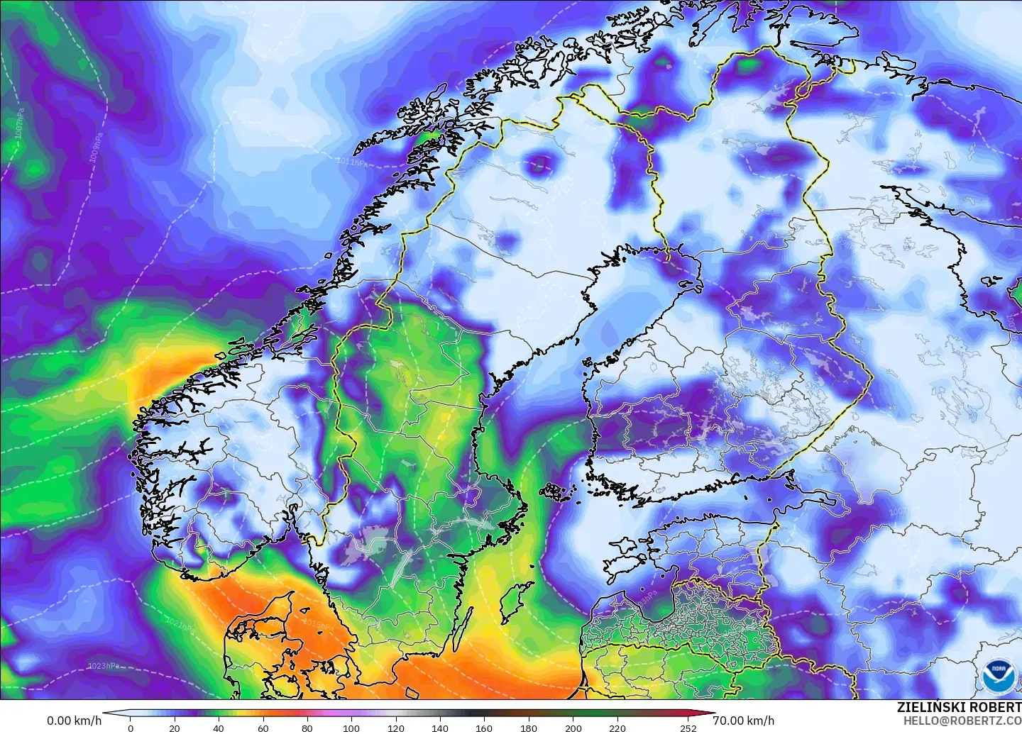 GFS model - Scandinavia, Wind Gusts