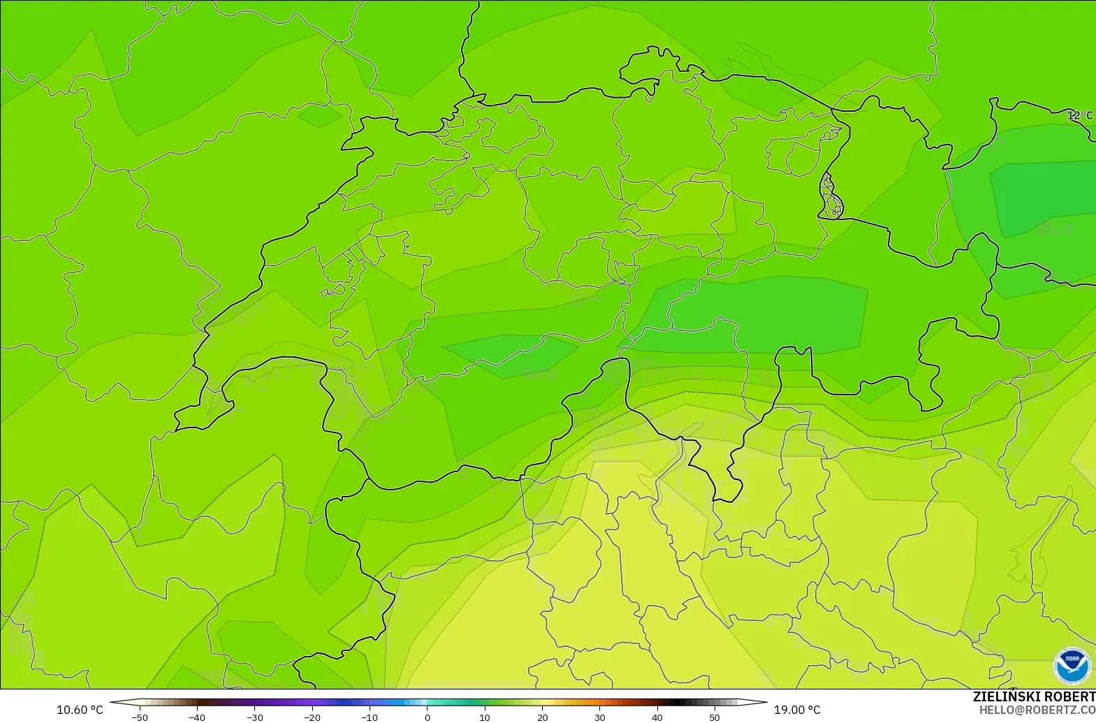 GFS model - Switzerland, Temperature at 850hPa