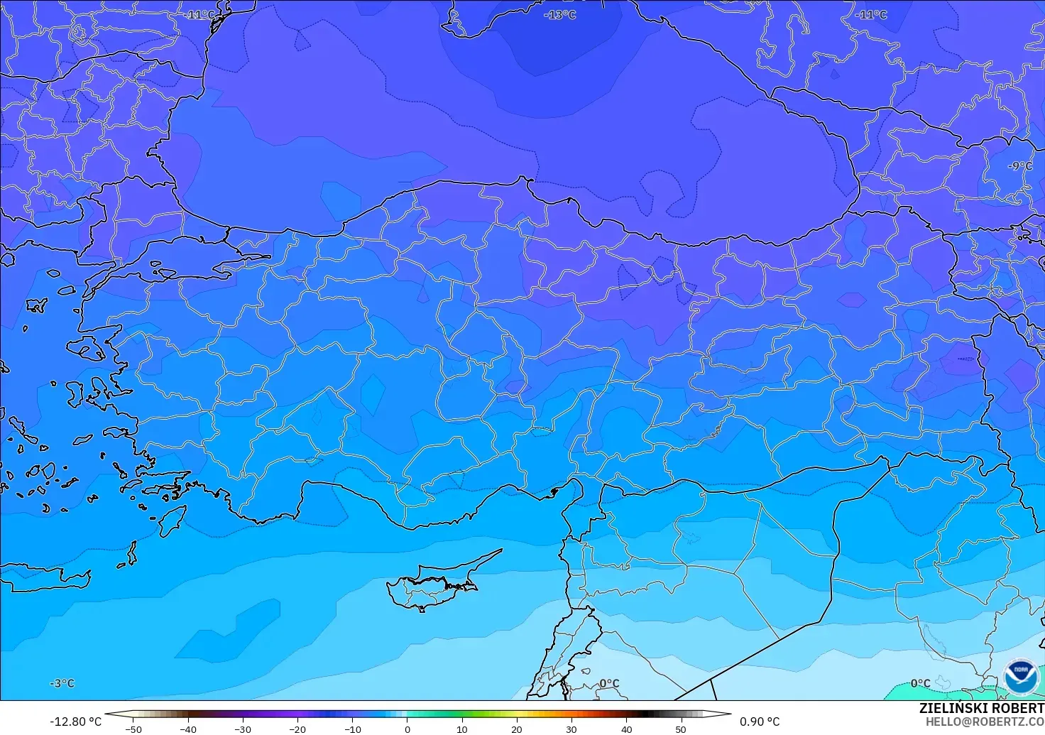 GFS model - Turkey, Temperature at 500hPa