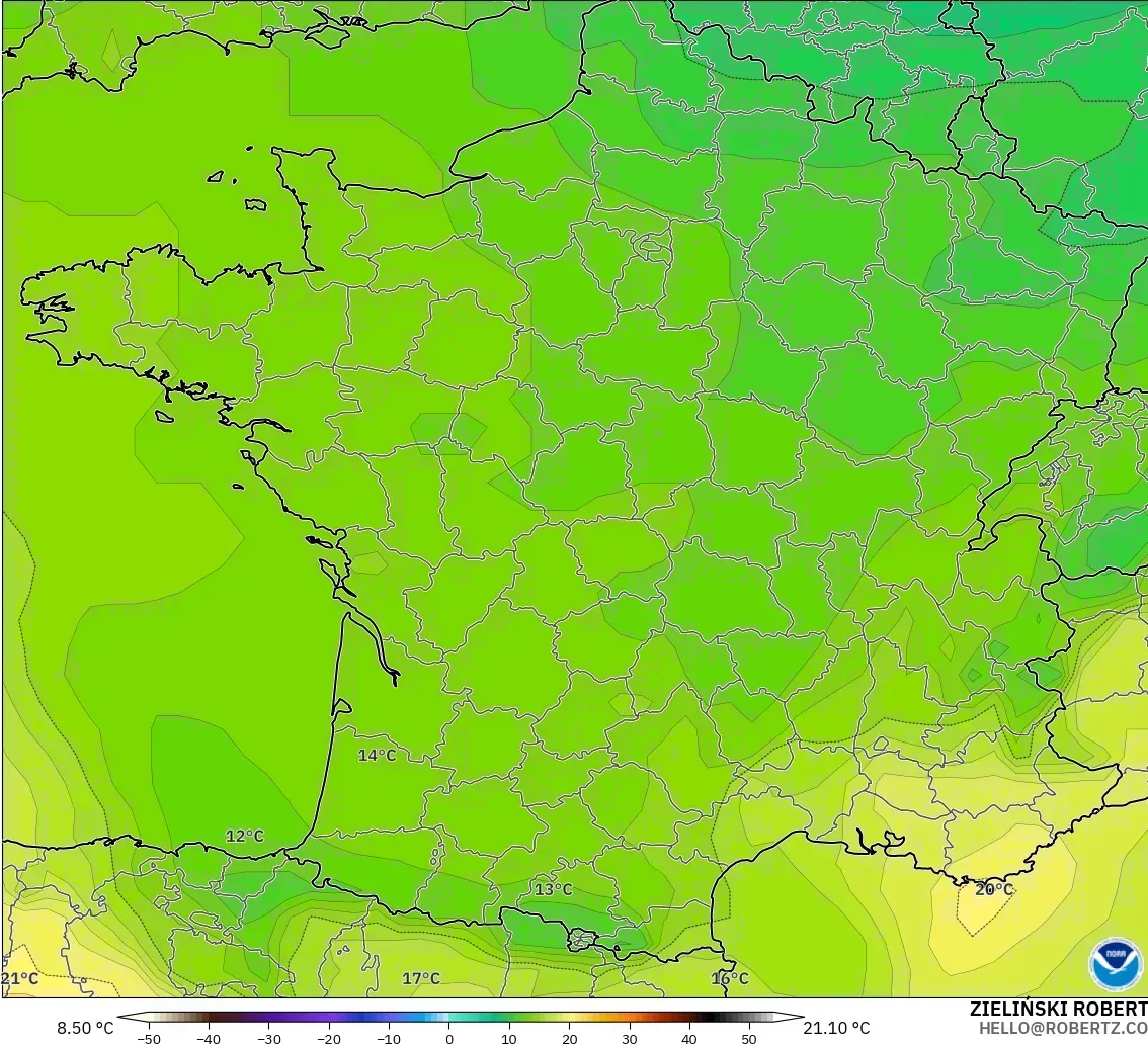 GFS model - France, Temperature at 850hPa