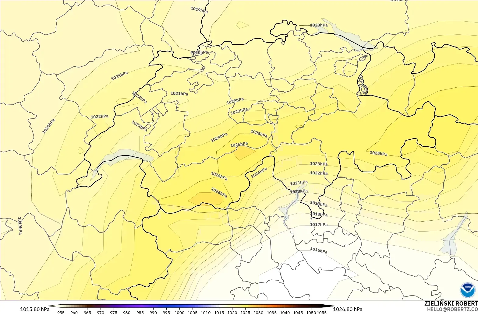 GFS model - Switzerland, Pressure