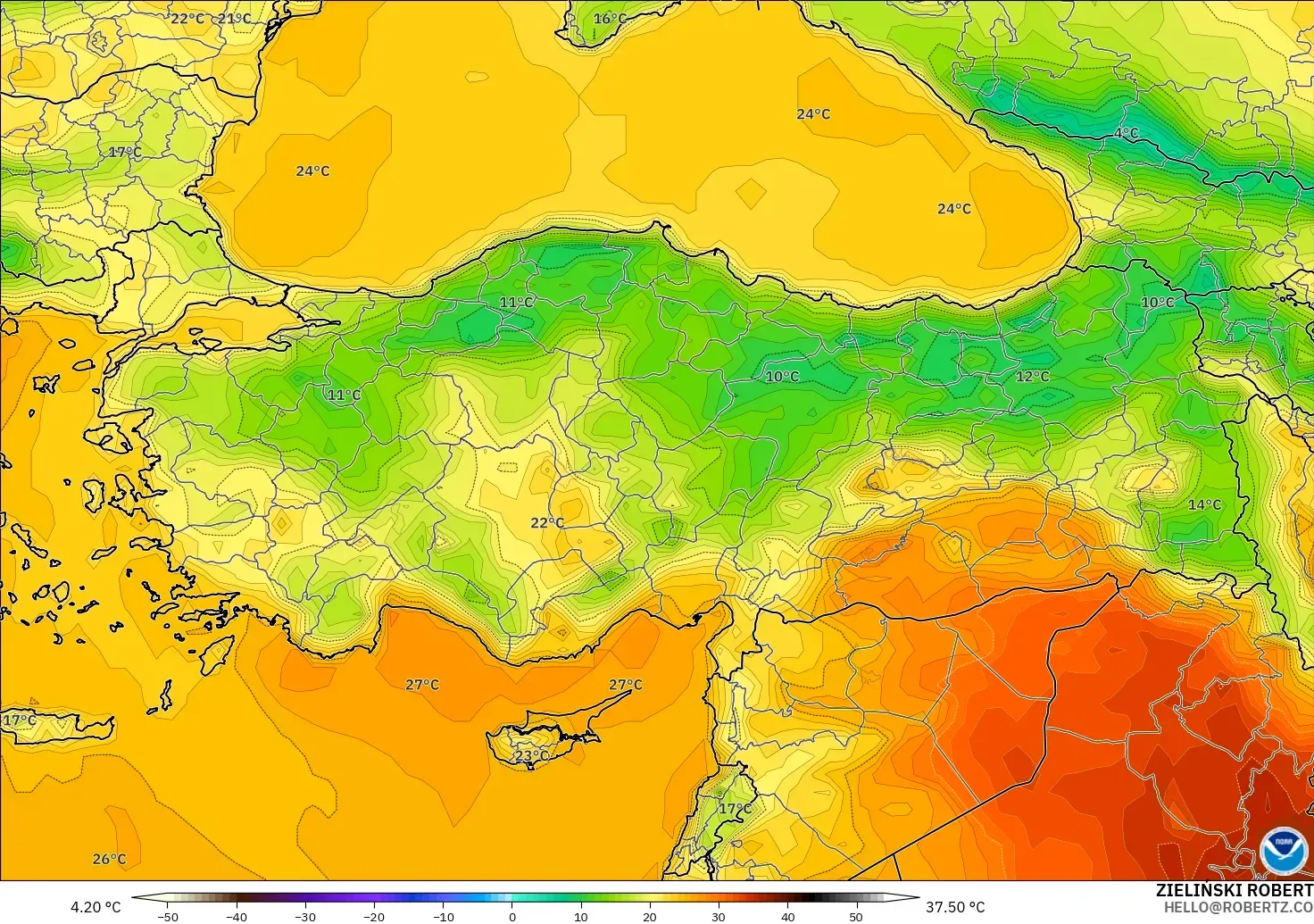GFS model - Turkey, Temperature at 2m