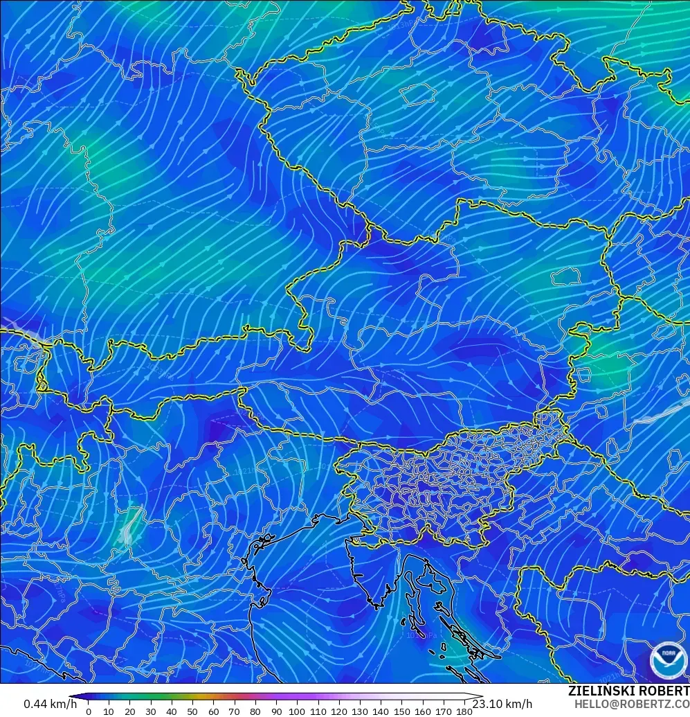 GFS model - Austria, Wind at 10m
