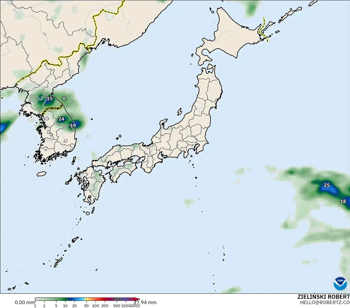 GFS model - Japan, Precipitation Accumulation