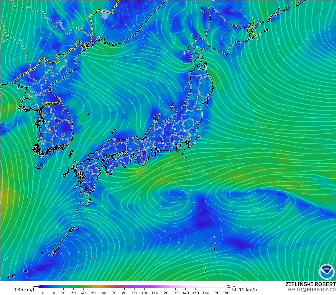GFS model - Japan, Wind at 10m