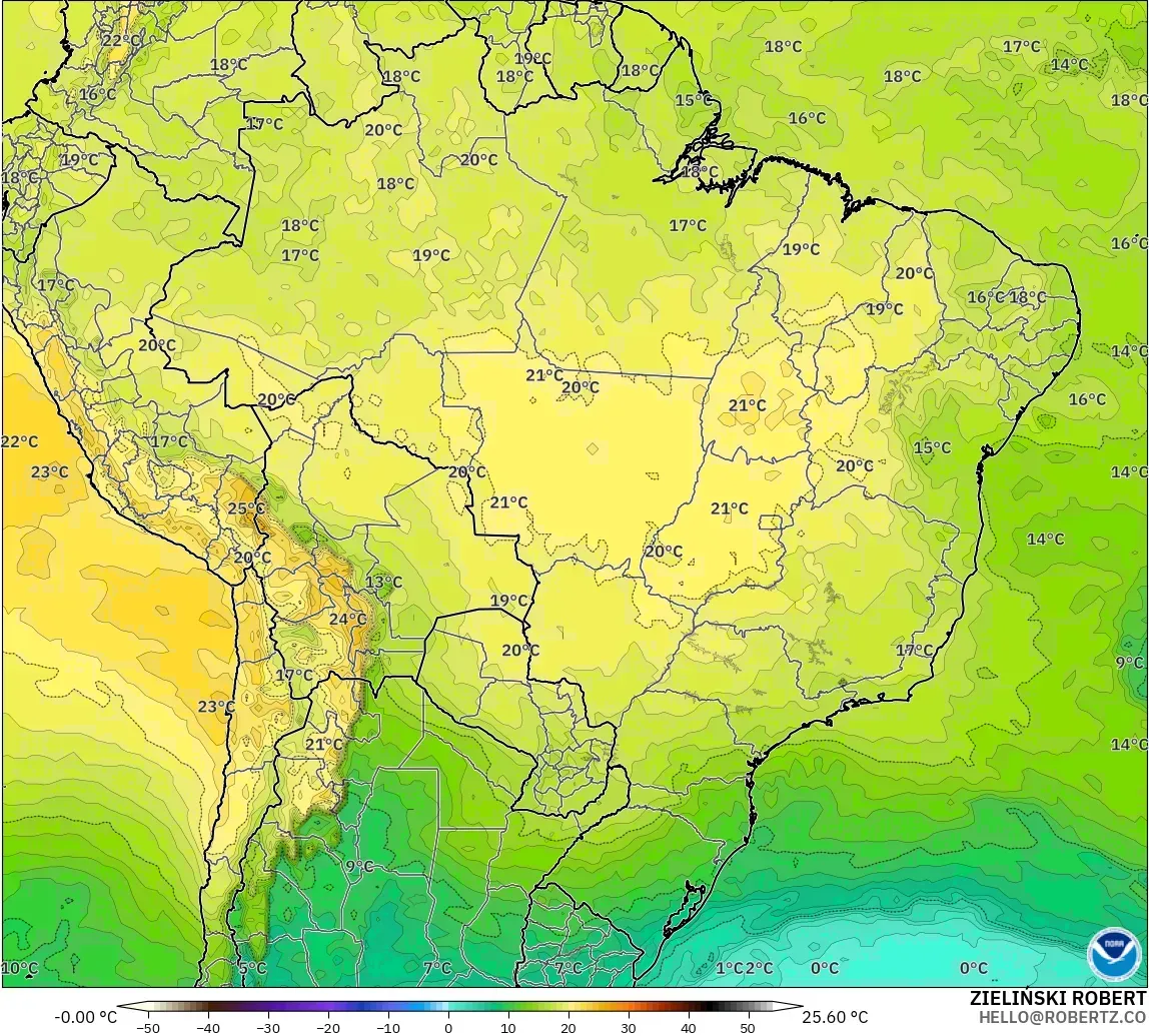 GFS model - Brazil, Temperature at 850hPa