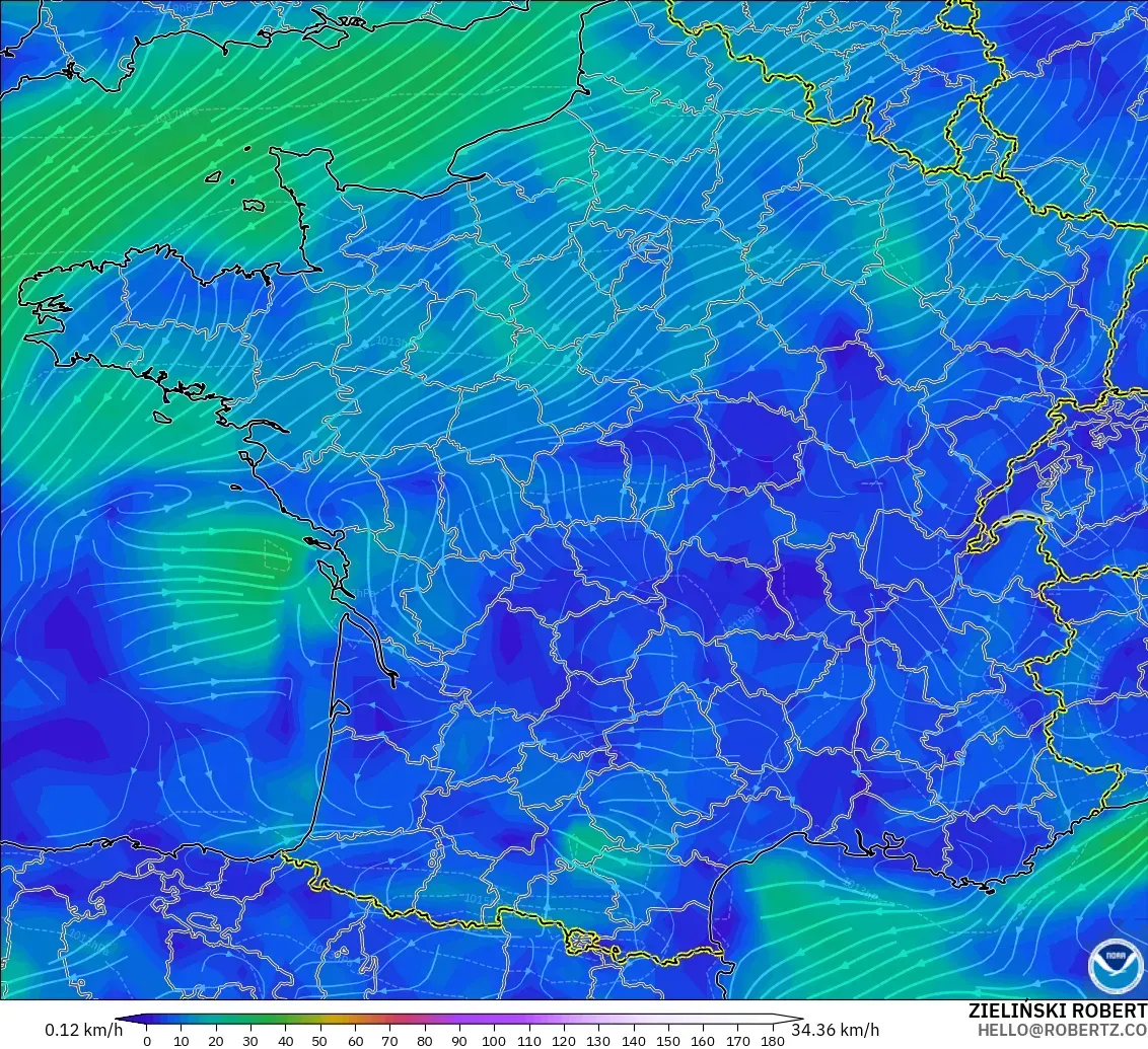 GFS model - France, Wind at 10m