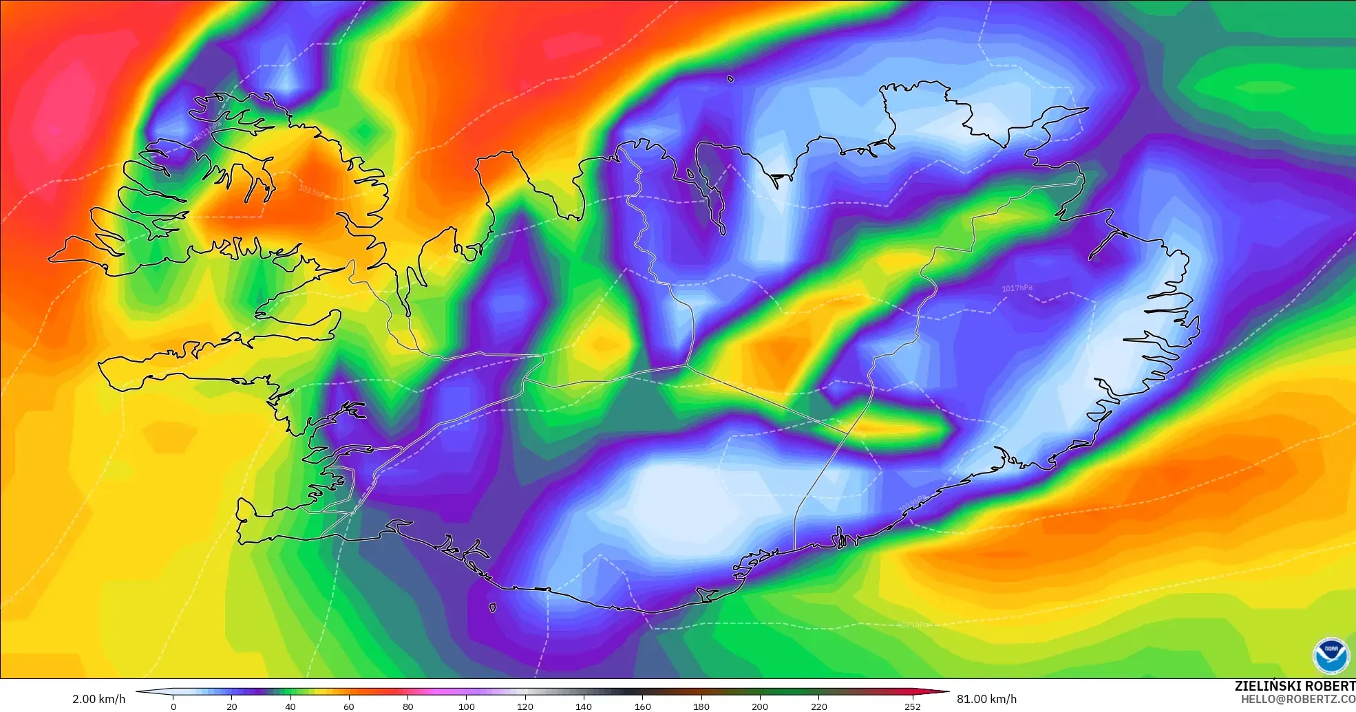 GFS model - Iceland, Wind Gusts