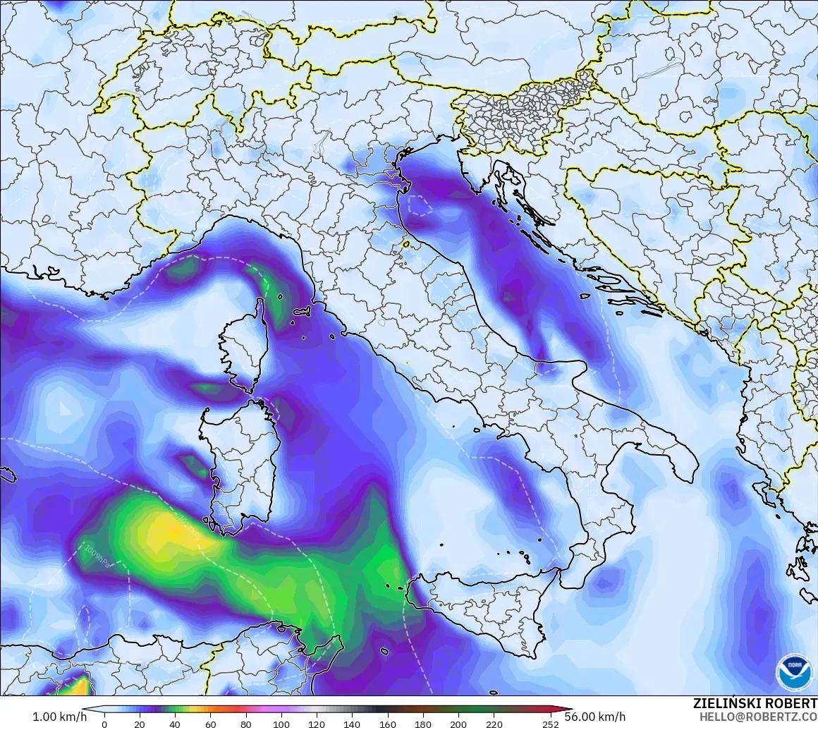 GFS model - Italy, Wind Gusts