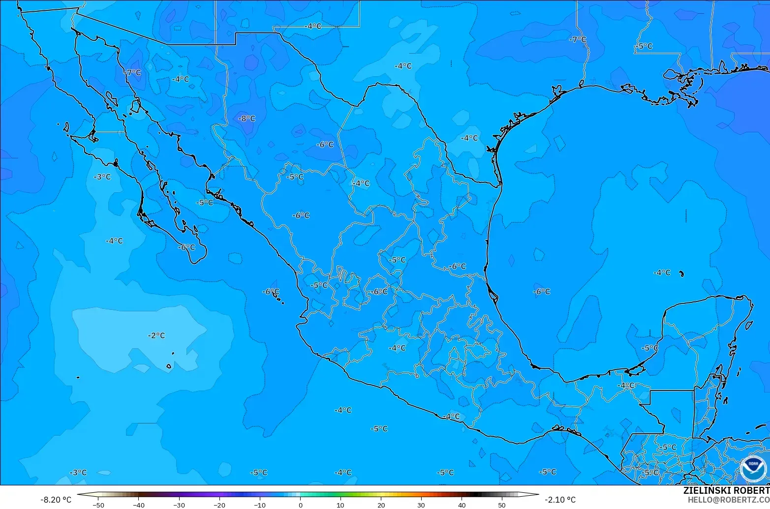 GFS model - Mexico, Temperature at 500hPa
