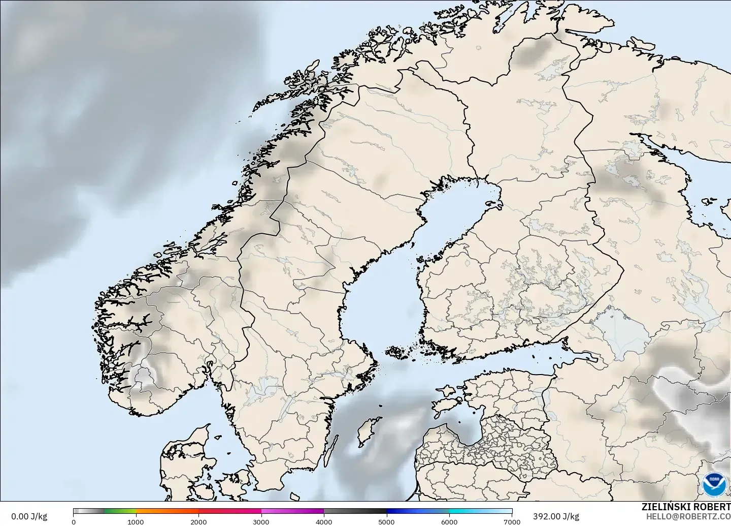 GFS model - Scandinavia, CAPE