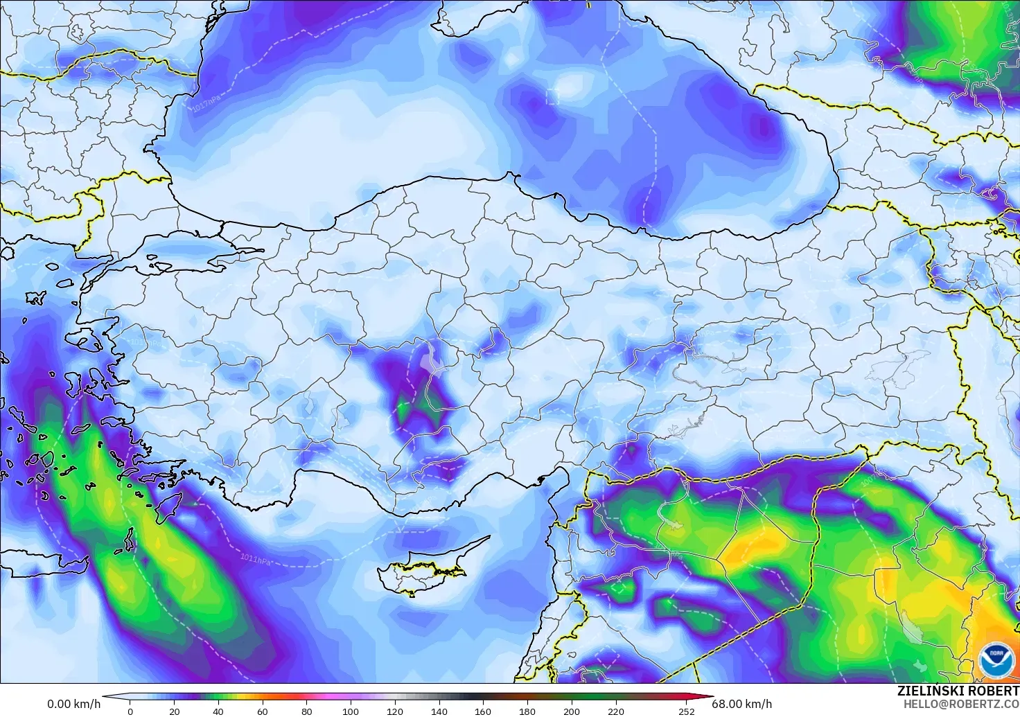 GFS model - Turkey, Wind Gusts