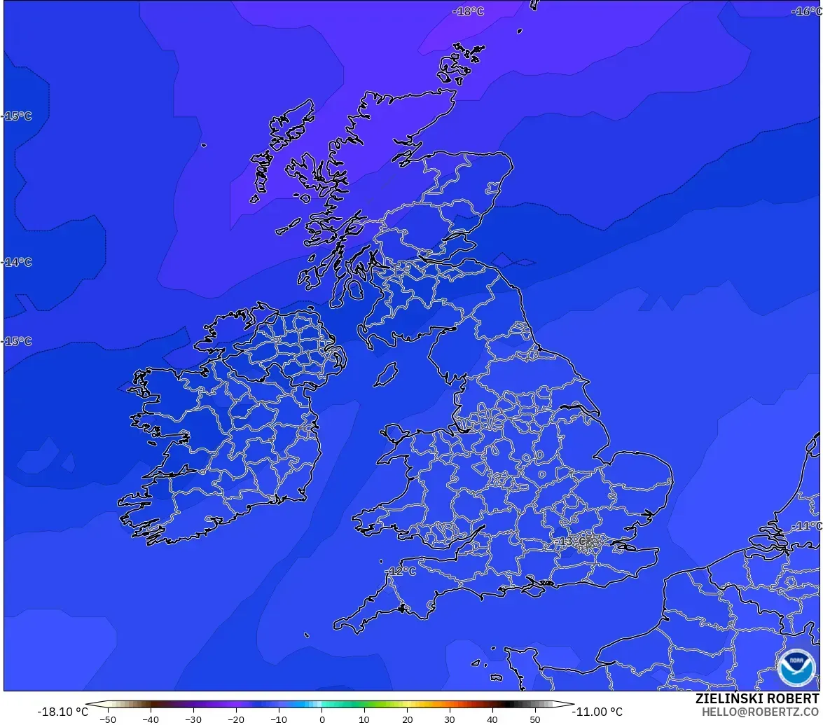 GFS model - United Kingdom, Temperature at 500hPa