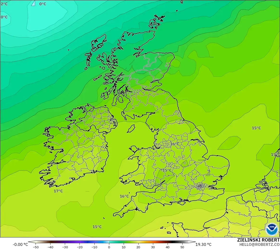 GFS model - United Kingdom, Temperature at 850hPa