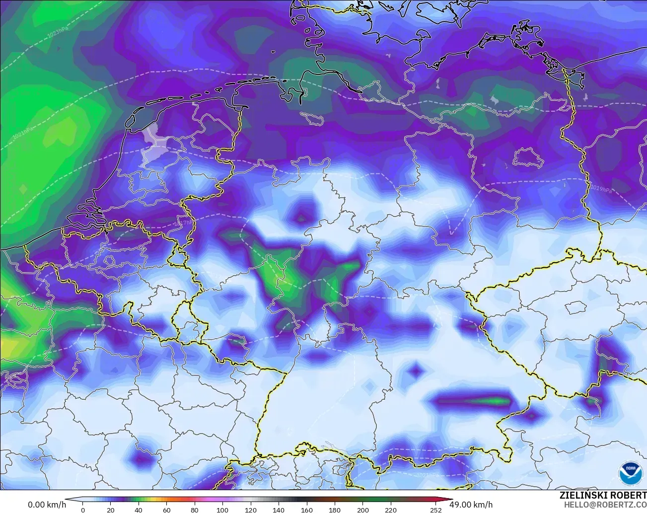 GFS model - Germany, Wind Gusts