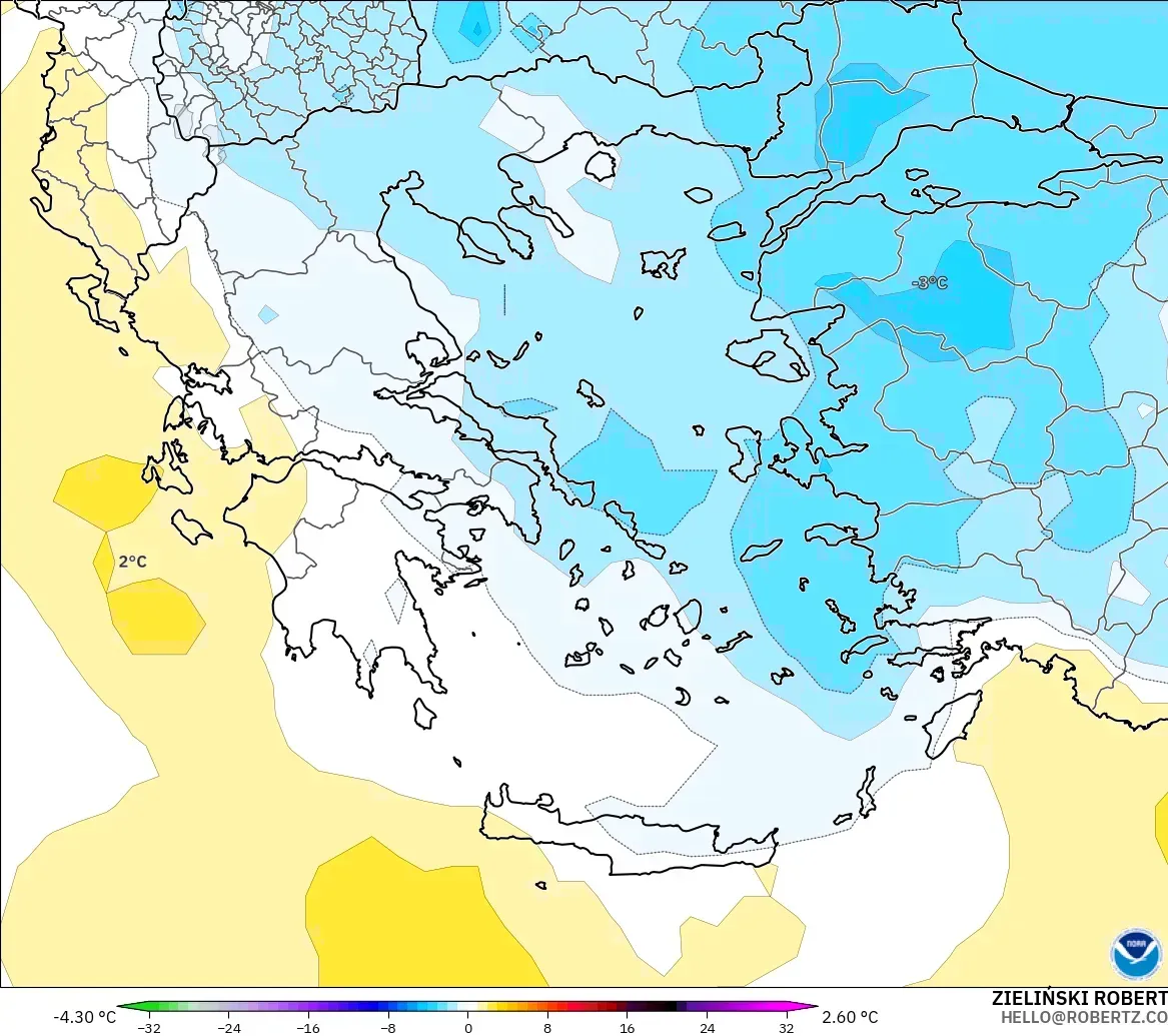 GFS model - Greece, Temperature at 850hPa Anomaly
