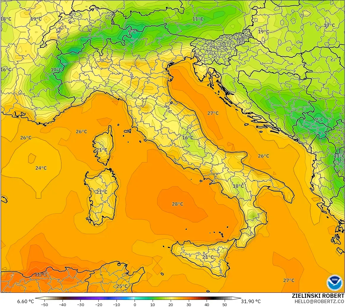 GFS model - Italy, Temperature at 2m