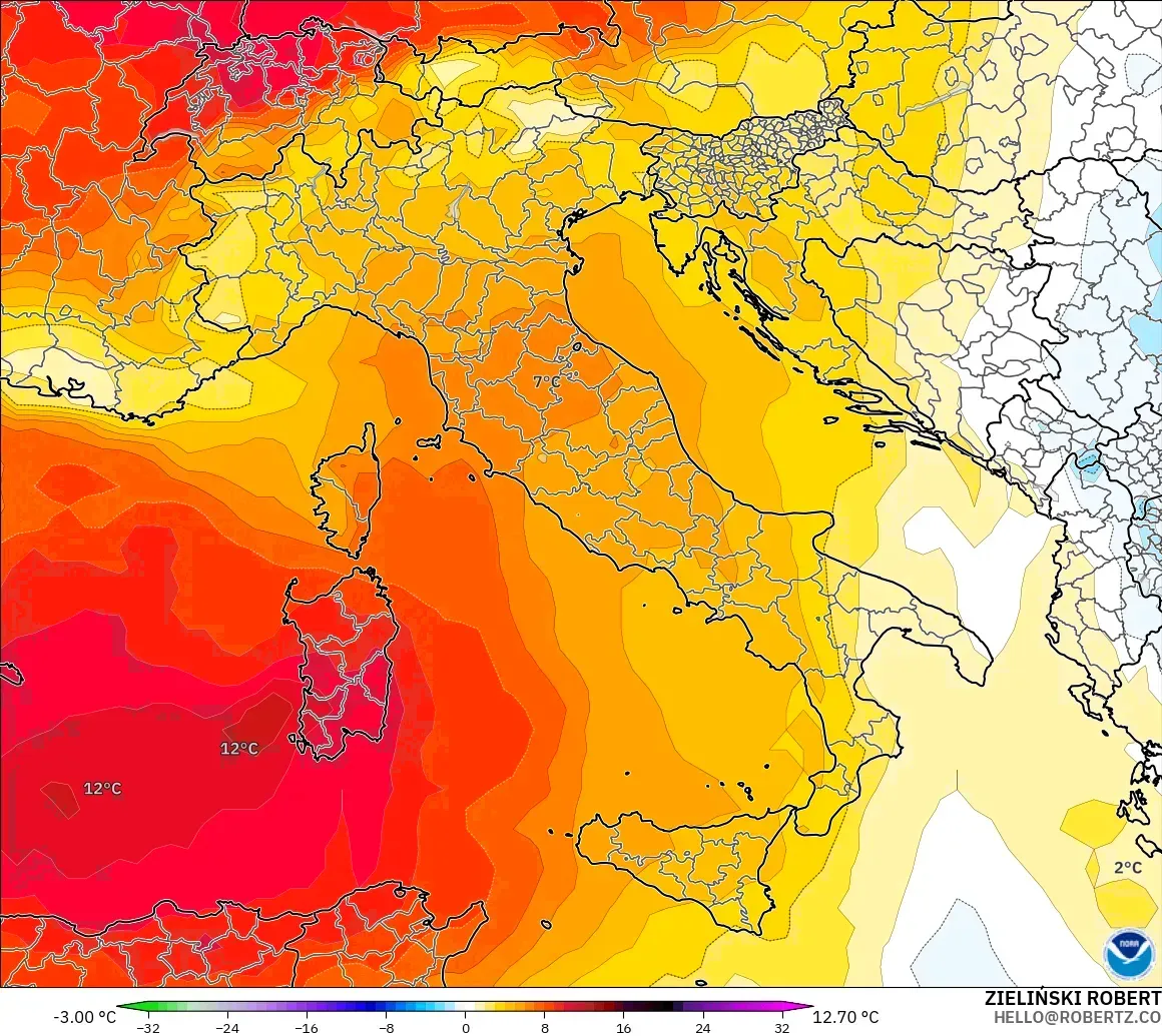 GFS model - Italy, Temperature at 850hPa Anomaly