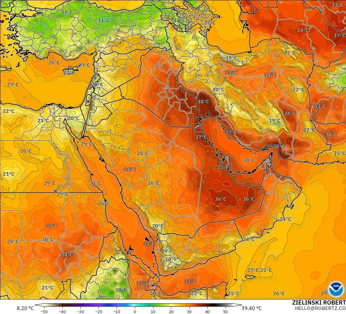 GFS model - Middle East, Temperature at 2m