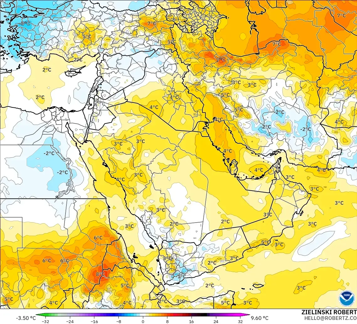 GFS model - Middle East, Temperature at 850hPa Anomaly
