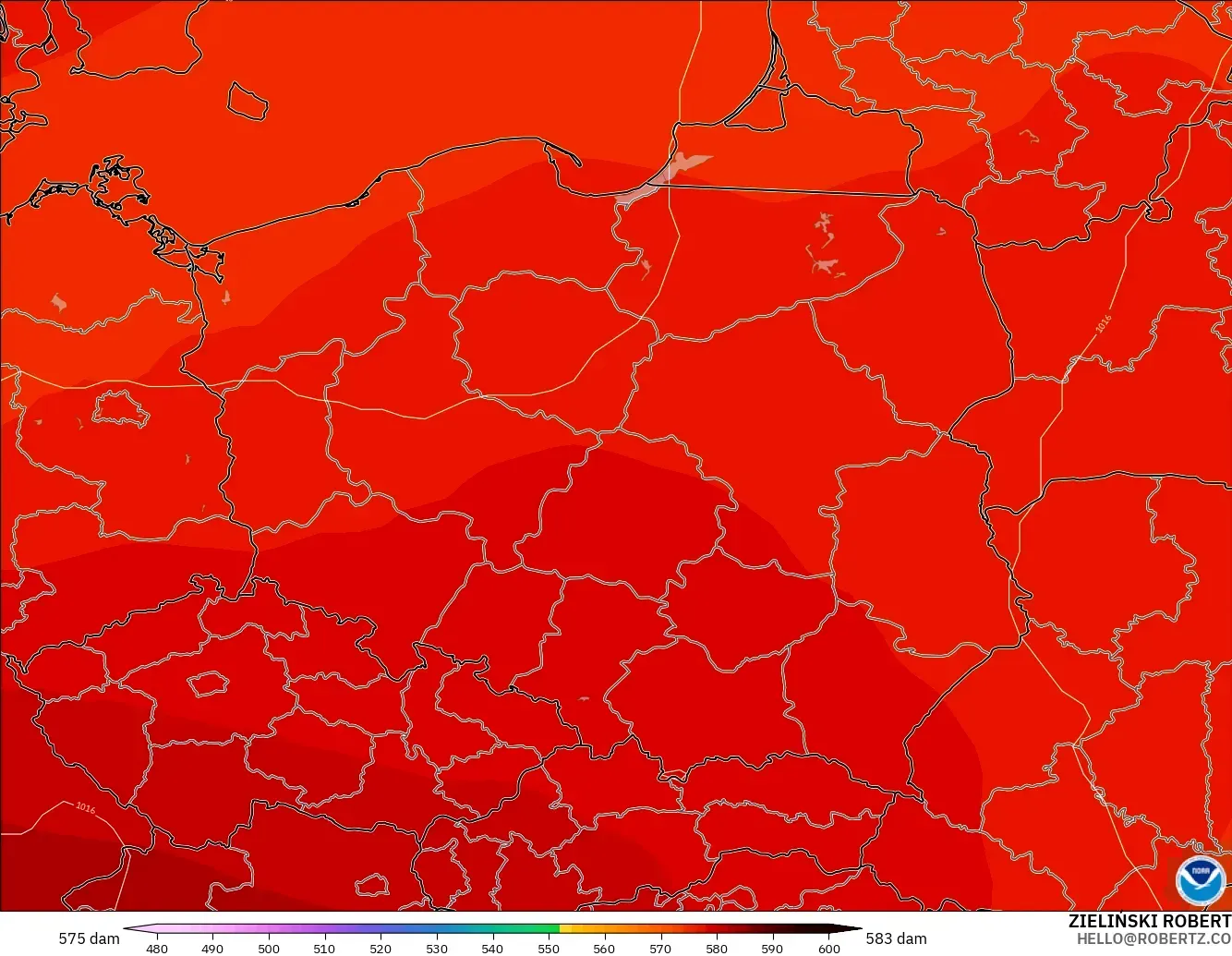GFS model - Poland, Geopotential height at 500hPa