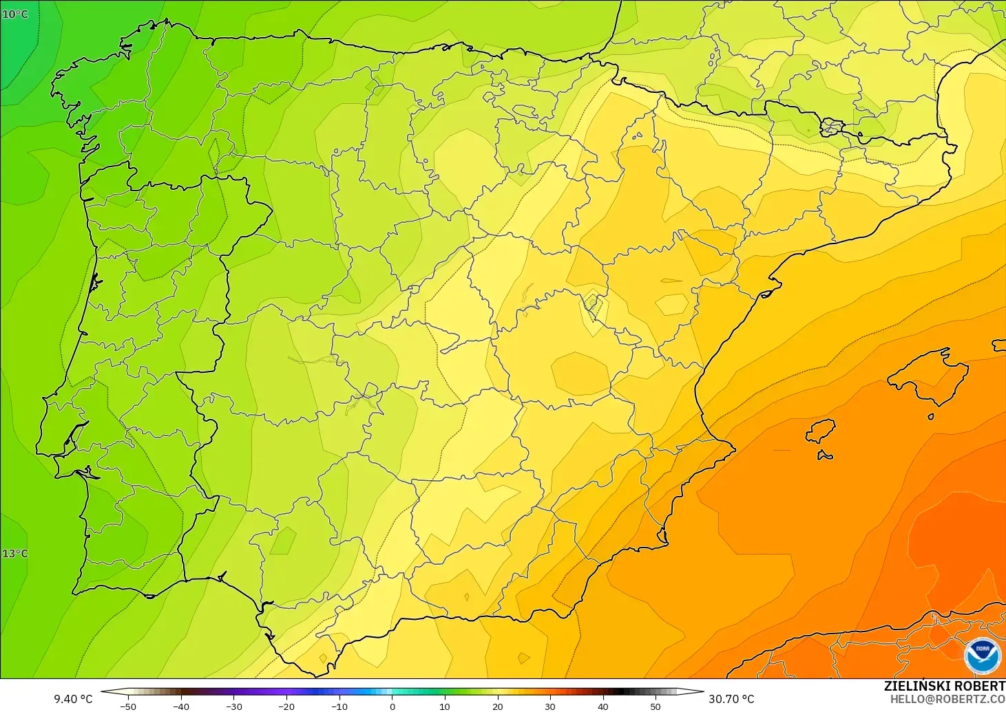 GFS model - Spain, Temperature at 850hPa