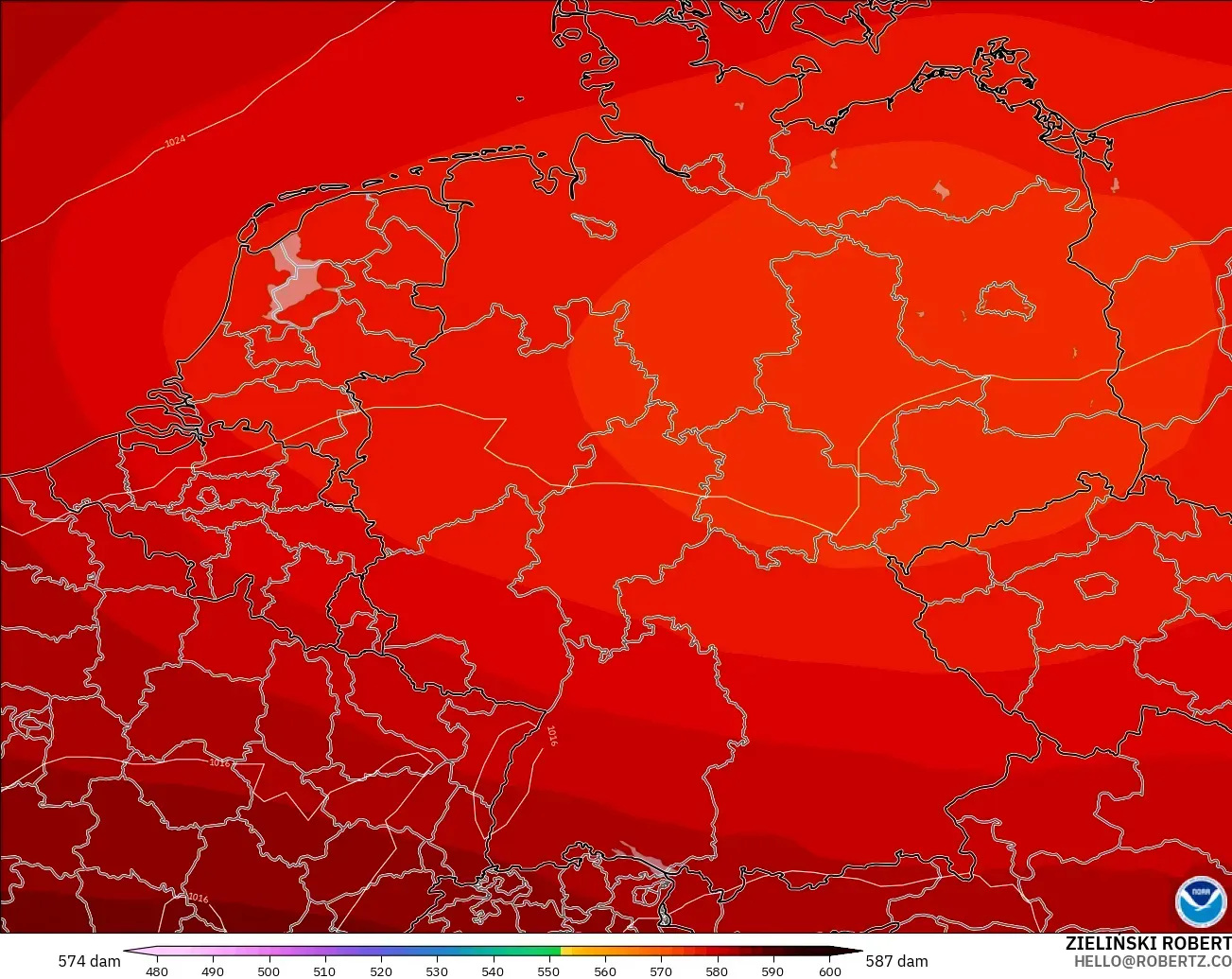 GFS model - Germany, Geopotential height at 500hPa