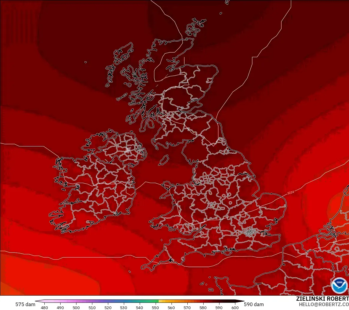 GFS model - United Kingdom, Geopotential height at 500hPa