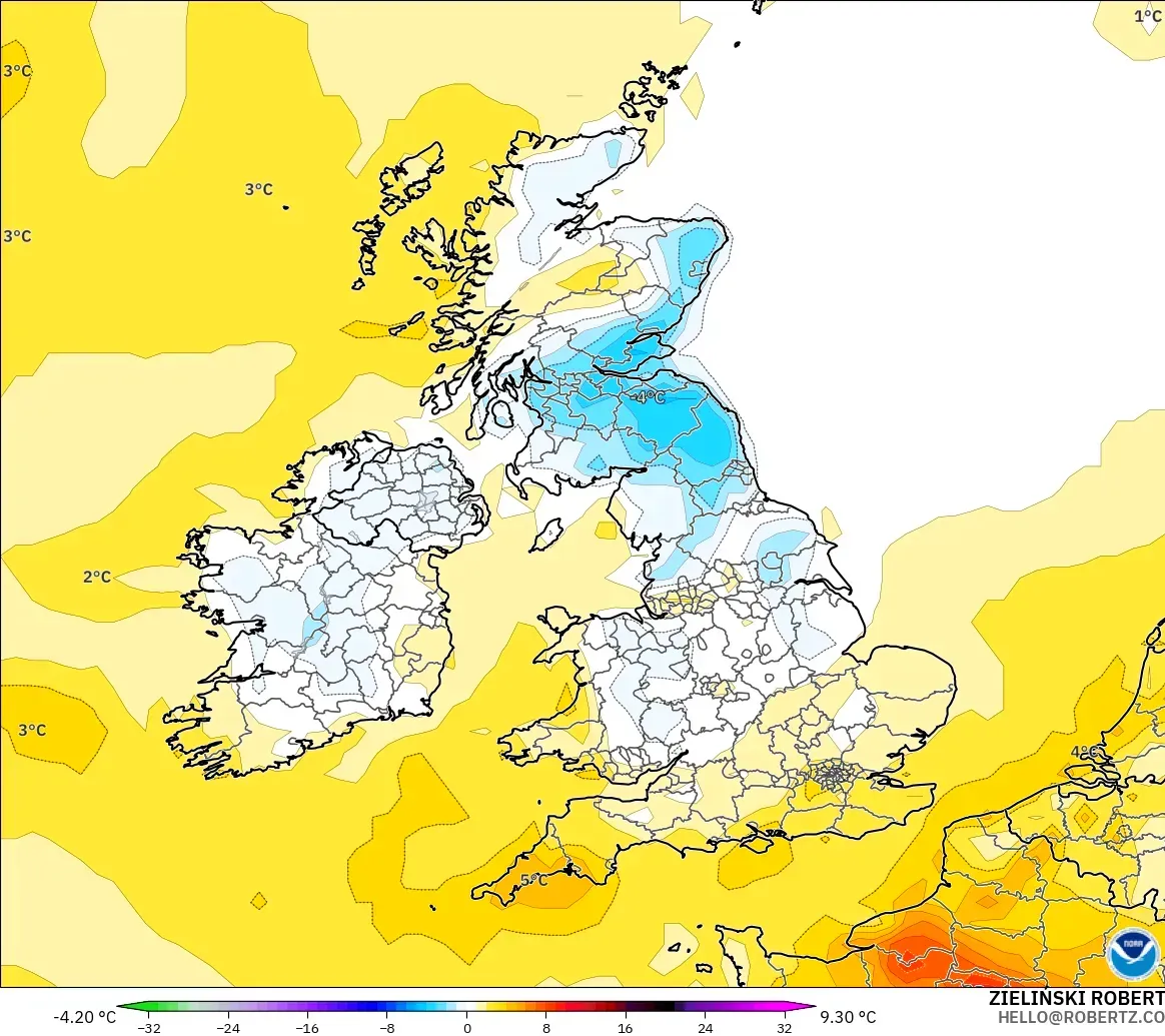 GFS model - United Kingdom, Temperature at 2m Anomaly