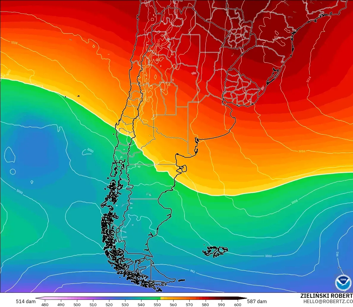 GFS model - Argentina, Geopotential height at 500hPa